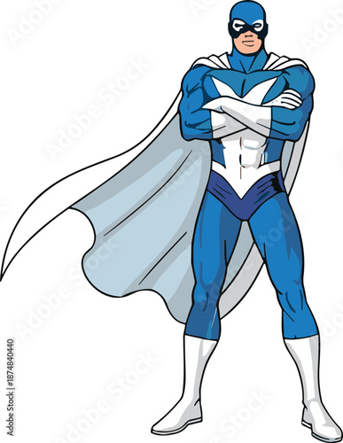 Collection of diverse superheroes standing together in powerful poses, comic book style male characters, team of heroes vector illustration set