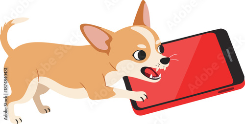 Cartoon dog attacking smartphone