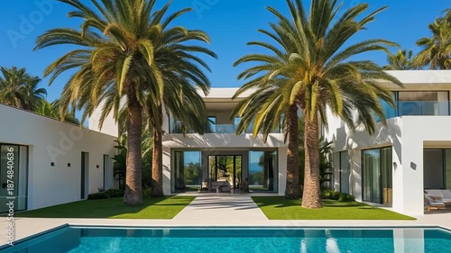 Wallpaper Mural Stunning modern villa with palm trees and swimming pool in sunny tropical paradise Torontodigital.ca