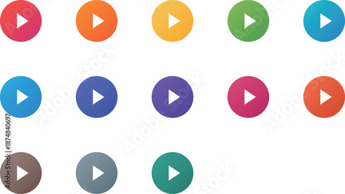 Colorful Vector Graphic Play Buttons for Modern Web Design and Interactive Media Elements