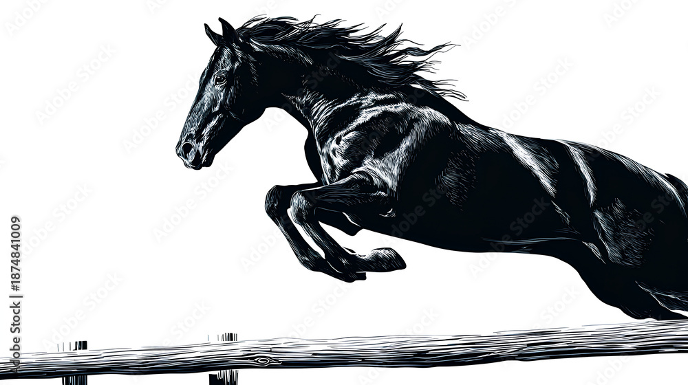 Fototapeta premium Horse jumping toward, Year of the Horse New Year concept for business greeting card, stock illustration on a white background