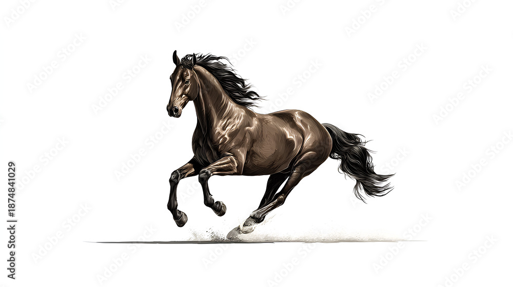 Fototapeta premium Horse jumping toward, Year of the Horse New Year concept for business greeting card, stock illustration on a white background
