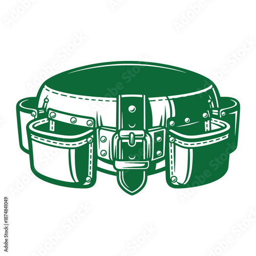 Green leather tool belt with multiple pouches and buckle  construction and DIY accessory