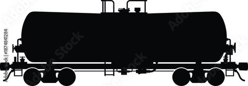 Railway tanker wagon silhouette isolated on white background, industrial freight rail car, fuel transport container, logistics transportation illustration vector design