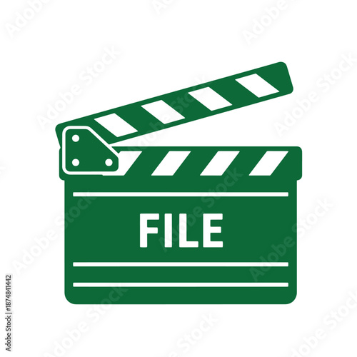 Green movie clapper board icon with file text for film and video production  symbol for media and entertainment
