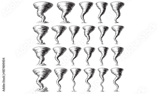 Tornado Collection - Hand Drawn Weather Sketch Set with Whirlwind Storm Illustrations