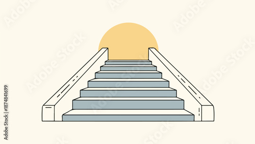 Minimalist illustration of a diagonal staircase with blue gradient steps and a yellow semicircle at the top