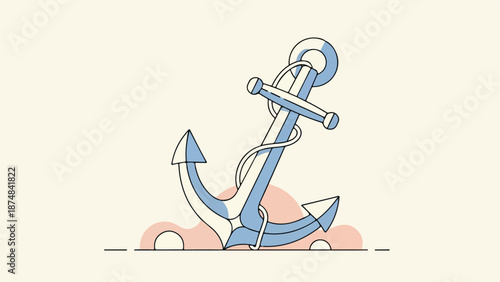 Classic blue anchor illustration with rope and pink gradient background