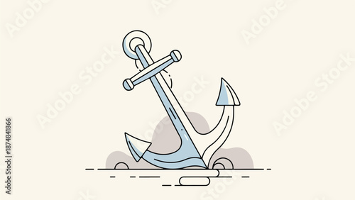 Light blue anchor illustration on a rocky surface