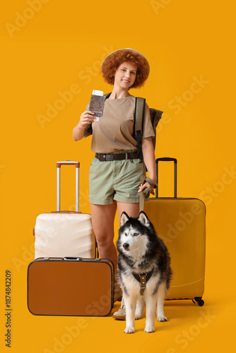 Female traveler with passpo...