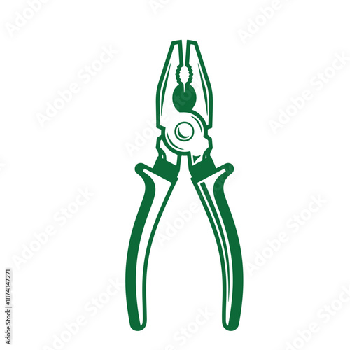 Green pliers icon with handles and gripping jaws for gripping and bending objects isolated on transparent background