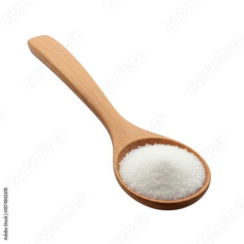 Wooden spoon with sugar isolated on transparent background