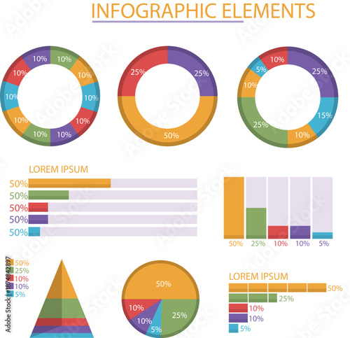 Colorful business infographic elements with pie charts and bars vector
