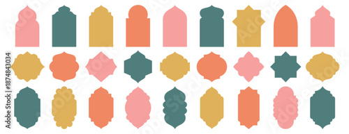 Islamic architecture element set with door and window shapes vector
