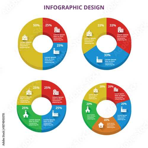 Modern data visualization set with pyramid and circle charts vector