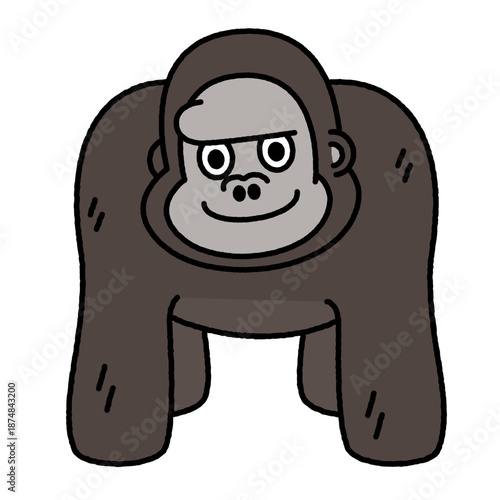 正面を向いて立つゴリラのシンプルなイラスト
