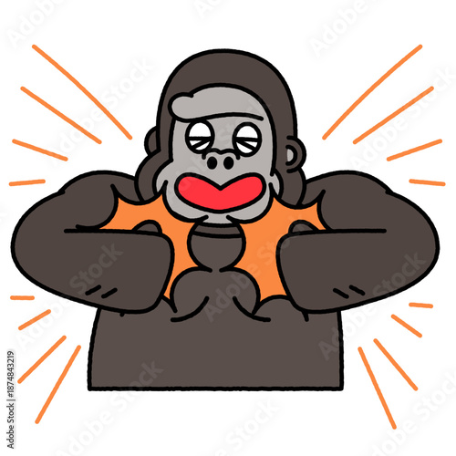 ドラミングをするゴリラの迫力あるイラスト