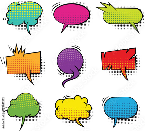 Universal communication with icons various colorful thought cloud shapes design vector