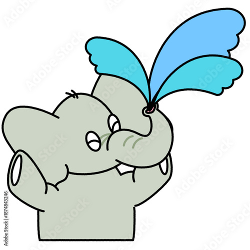 鼻から水を飛ばすゾウのかわいいイラスト