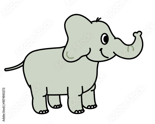 横向きに立つゾウのシンプルなイラスト