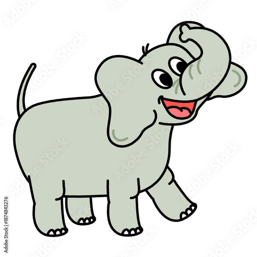 楽しそうに歩くゾウのかわいいイラスト