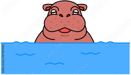 水の中に入っているカバのかわいいイラスト