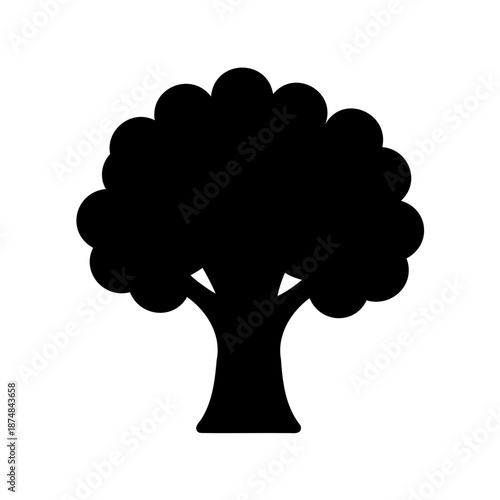 simple black tree silhouette with rounded leaves isolated against white background
