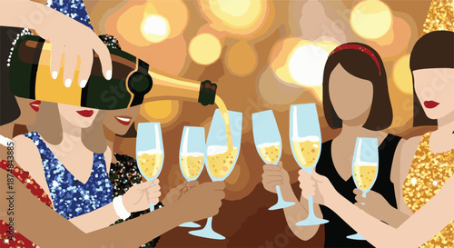 Champagne Toast Celebration with Friends at a Festive Party