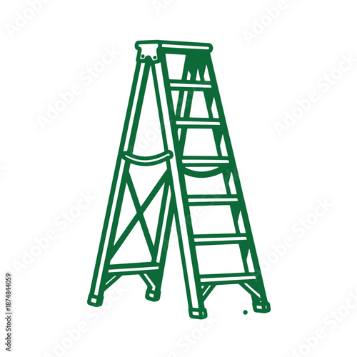Green step ladder with multiple steps for climbing and working at heights safely  industrial equipment