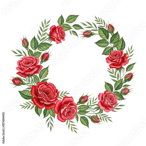 Elegant rose wreath isolated on transparent background