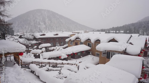 Full of fluffy snow at China Snow town in winter