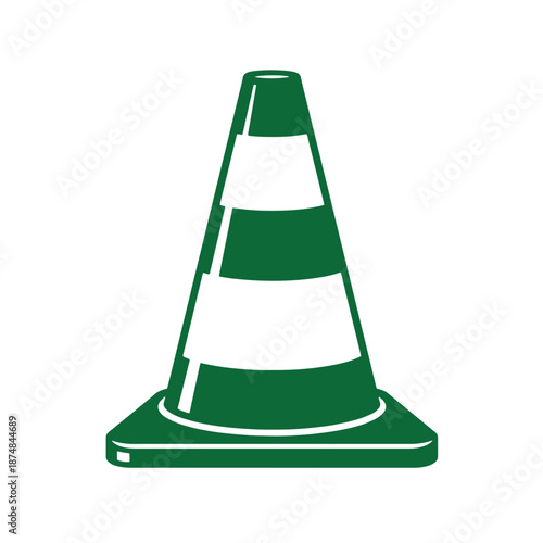 Green traffic cone with white stripes for road safety and construction sites  isolated on transparent background