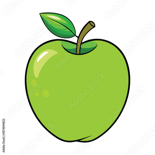A big, shiny green apple with smooth skin and crisp curves, glowing with fresh highlights, symbolizing freshness, health, and juicy sweetness.
