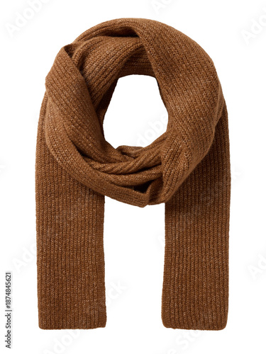 Cozy brown ribbed knit scarf for women, perfect for winter isolated on transparent background