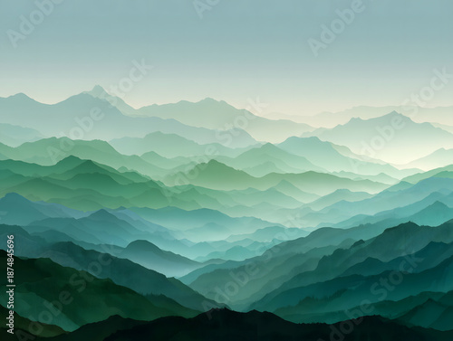 Modern Presentation Background with Layered Green Gradients at Base, Resembling Mossy Landscape, Abundant White Space for Eco-Friendly or Corporate PPT Slides.