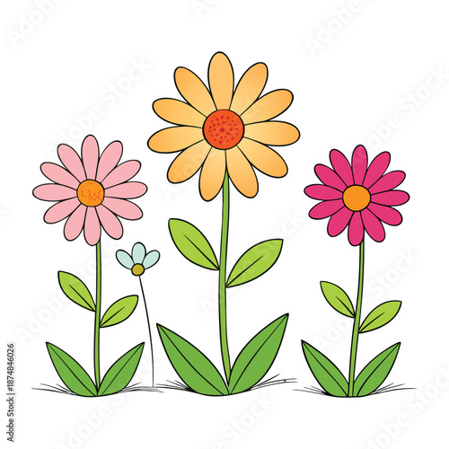 Bright summer meadow flowers bloom under warm sunshine, with colorful wildflowers, gentle breezes, and buzzing bees creating a cheerful, lively natural landscape.
