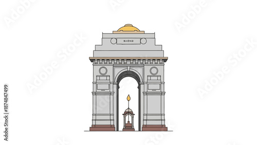 Illustration of the iconic Gateway of India landmark building with a large archway and golden dome on a white background.