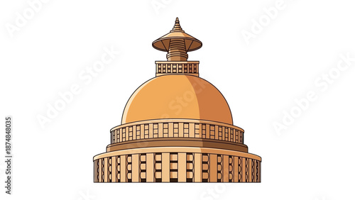 Illustration of the iconic dome of a landmark building in India with a distinctive architectural design and orange tones against a clean white background.