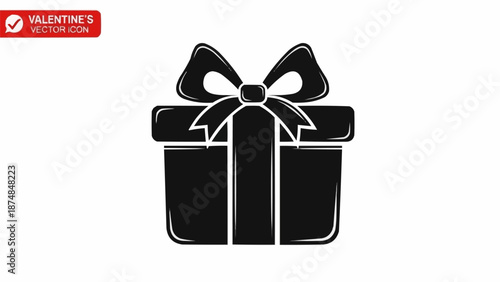 Black Silhouette of a Gift Box with a Bow.