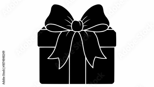 Black silhouette of a gift box with a bow.