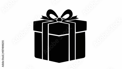 Black silhouette of a gift box with a ribbon and bow.