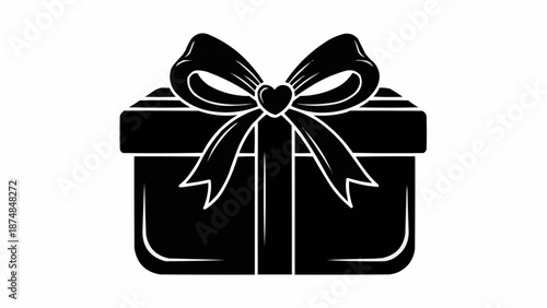 Black silhouette of a gift box with a ribbon and bow.