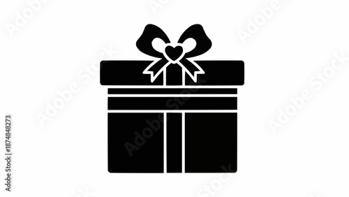 Black silhouette of a gift box with a ribbon and bow.
