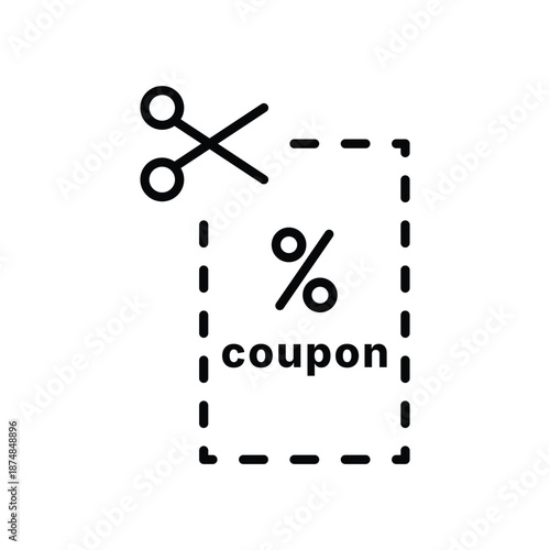 thin line black scissors cuts discounts coupon