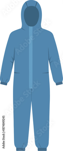 Blue hooded protective coverall suit with zipper a flat vector illustration of personal protective equipment.