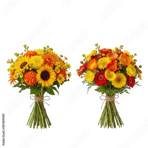 Vibrant flower bouquets isolated on transparent background