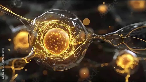 Neuron Cell Structure, Neural Network, Yellow Glowing Nerve Cell