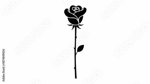 Black silhouette of a single rose on a white background.