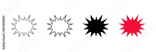 Set of minimalist starburst icons with transparent background, depicting attention-grabbing elements, notification alerts, and comic book effects, vector illustration