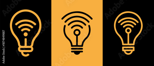 Three stylized light bulb icons with Wi-Fi signals, representing smart technology concepts.